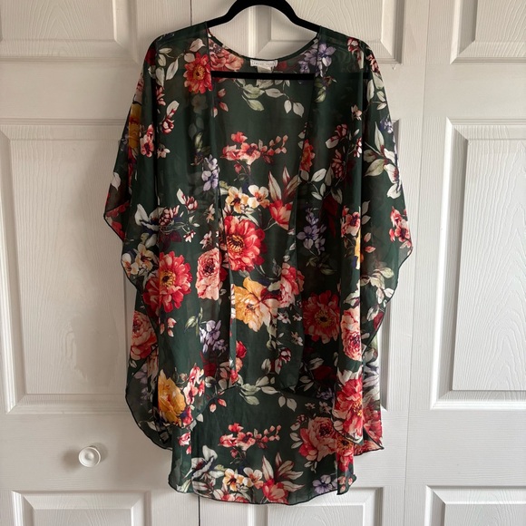 emory park Other - Emory Park Green Floral Kimono Cardigan Shawl Wrap Duster Sheer Boho Bloom 1XL